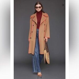 Avec Les Filles WhipStitch Trim Belted Tan Double Face Coat